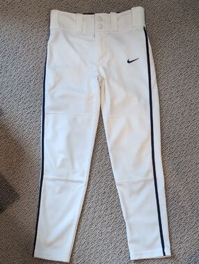 Nike White Baseball Pants with Navy Side Piping